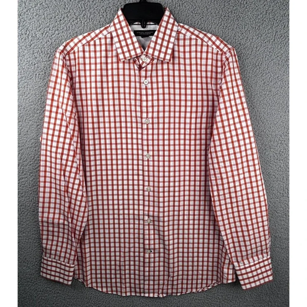 Banana Republic Shirt Mens M Slim Fit Graphic Check Gingham Candied Yam